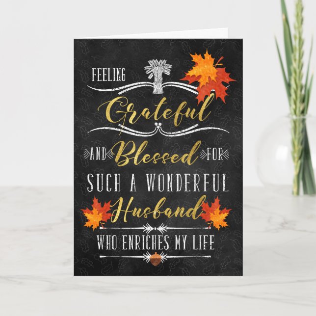 Cartes Pour Fêtes Annuelles pour Mari Thanksgiving Blessings Chalkboard (Devant)