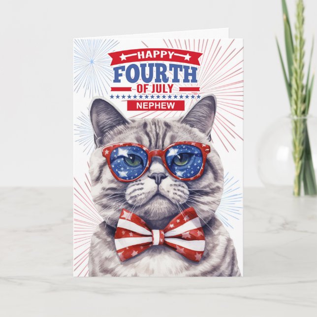 Cartes Pour Fêtes Annuelles pour Nephew 4 juillet chat patriotique mignon (Devant)