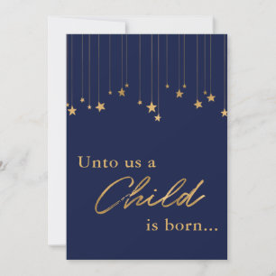 Cartes Pour Fêtes Annuelles Pour nous Un enfant est né Photo Écriture Bleu
