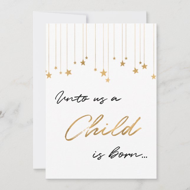 Cartes Pour Fêtes Annuelles Pour nous Un enfant est né Photo Gold Noël (Devant)