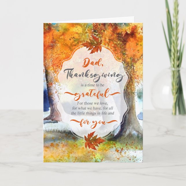 Cartes Pour Fêtes Annuelles pour papa Thanksgiving Automne aquarelle Grateful (Devant)