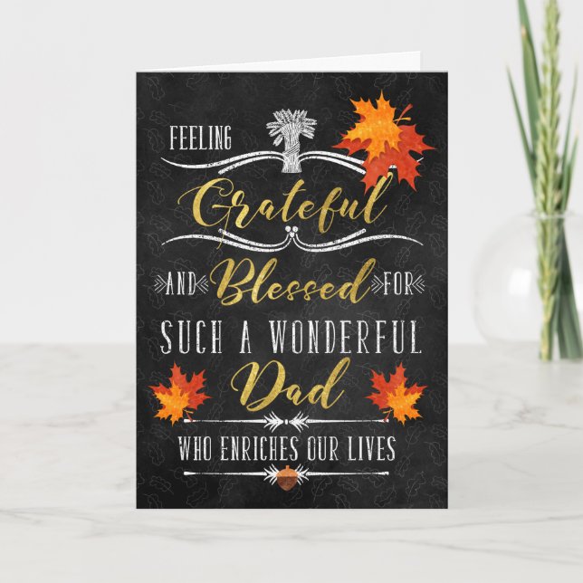 Cartes Pour Fêtes Annuelles pour Papa Thanksgiving Blessings Chalkboard (Devant)
