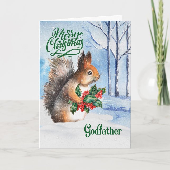 Cartes Pour Fêtes Annuelles pour parrain Noël écureuil d'hiver Bois d'hiver (Devant)