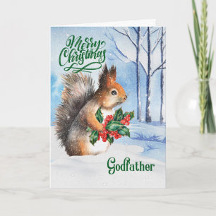 Cartes Pour Fêtes Annuelles pour parrain Noël écureuil d'hiver Bois d'hiver