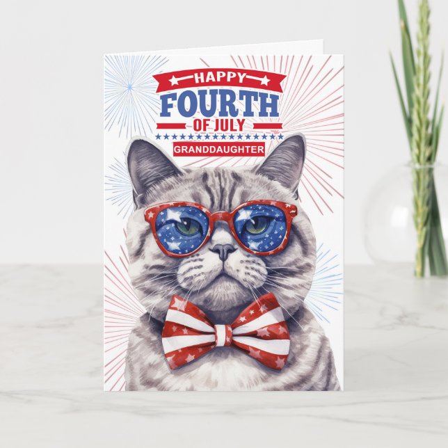 Cartes Pour Fêtes Annuelles pour petite fille 4 juillet chat patriotique migno (Devant)