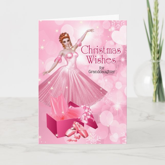 Cartes Pour Fêtes Annuelles pour Petite-Fille Rose Ballerine de Noël (Devant)