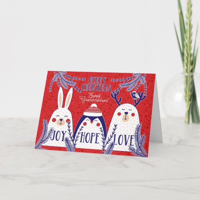 Cartes Pour Fêtes Annuelles pour petits-enfants Noël Woodland Créatures (Devant)