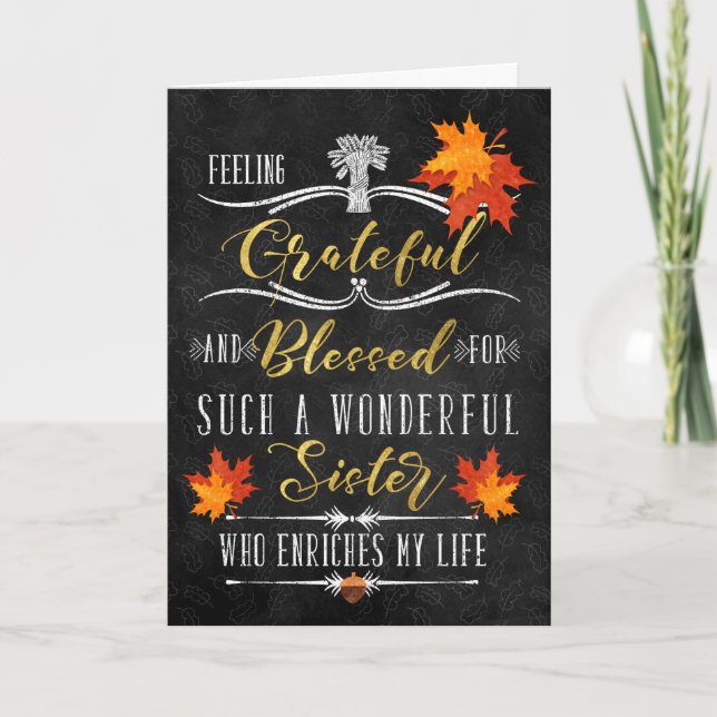 Cartes Pour Fêtes Annuelles pour Soeur Thanksgiving Blessings Chalk d'automne (Devant)