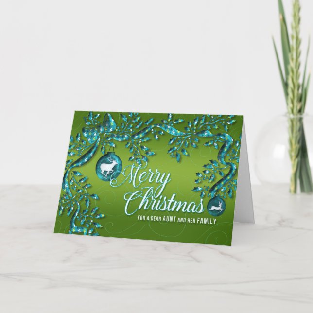 Cartes Pour Fêtes Annuelles pour Tante et sa famille Vert Turquoise Noël (Devant)