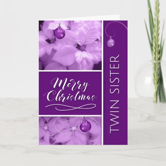 Cartes Pour Fêtes Annuelles pour Twin Sister Christmas Purple Poinsetta (Devant)