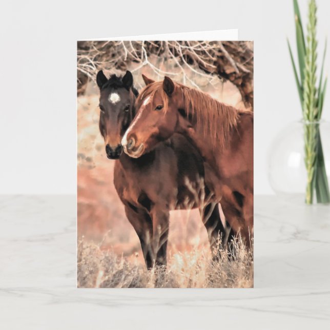Cartes Pour Fêtes Annuelles Pousser du nez des chevaux (Devant)