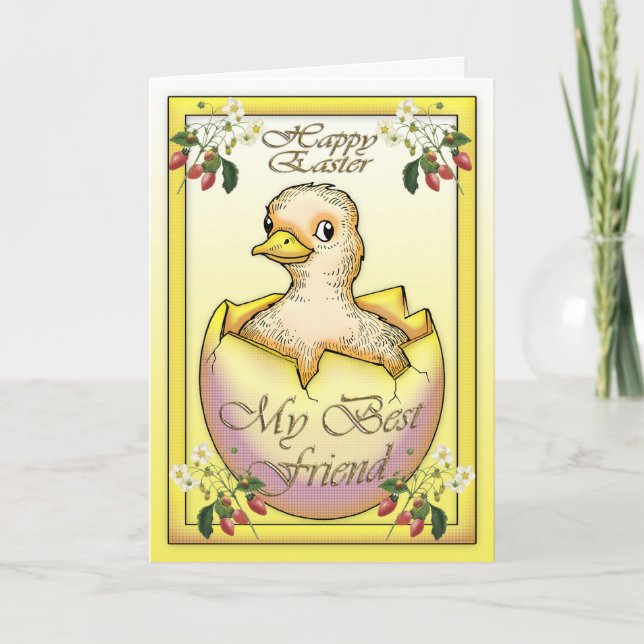Cartes Pour Fêtes Annuelles Poussin heureux de Pâques avec l'oeuf, pour le (Devant)
