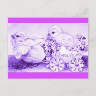 Cartes Pour Fêtes Annuelles Poussins de Pâques pourpres avec entraîneur d'oeuf
