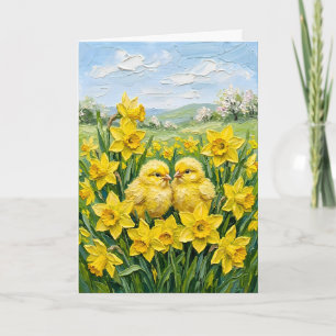 Cartes Pour Fêtes Annuelles Poussins de printemps inspirants Jonquilles Art de