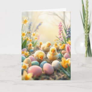 Cartes Pour Fêtes Annuelles Poussins et oeufs de Pâques