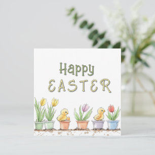 Cartes Pour Fêtes Annuelles Poussins Mignons Aquarelle Joyeuses Pâques