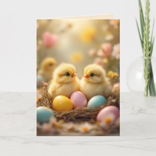 Cartes Pour Fêtes Annuelles Poussins mignons dans des œufs de Pâques, vintage