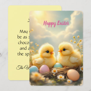 Cartes Pour Fêtes Annuelles Poussins mignons et œufs de Pâques colorés, vintag