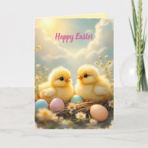 Cartes Pour Fêtes Annuelles Poussins mignons et œufs de Pâques colorés, vintag