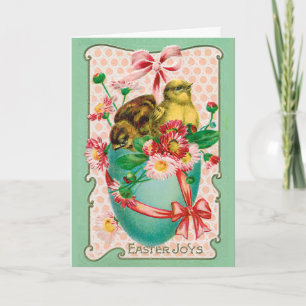 Cartes Pour Fêtes Annuelles Poussins vintages avec Oeufs de Pâques Salutation 