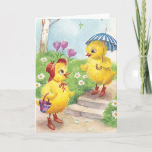 Cartes Pour Fêtes Annuelles Poussins vintages nostalgiques de Pâques de style