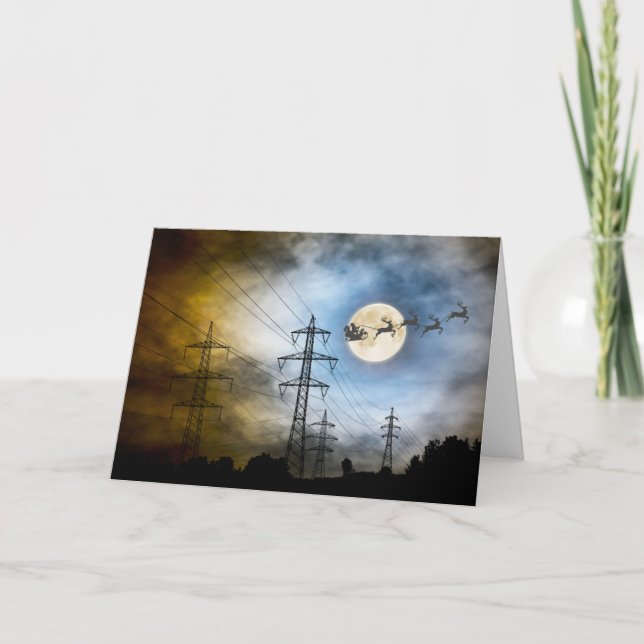 Cartes Pour Fêtes Annuelles Power Lines, Père Noël et Pleine lune Noël (Devant)