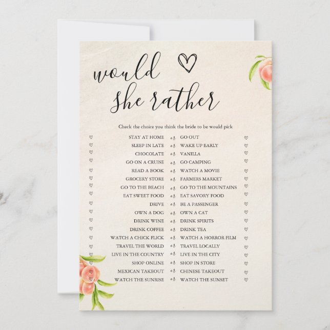 Cartes Pour Fêtes Annuelles Préférerait-elle Fête des mariées Game Card (Devant)
