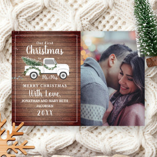 Cartes Pour Fêtes Annuelles Premier couple marié pour Noël Camion Bois Photo