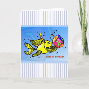 Cartes Pour Fêtes Annuelles Premier Hanoukka drôle de poisson mignon avec drei