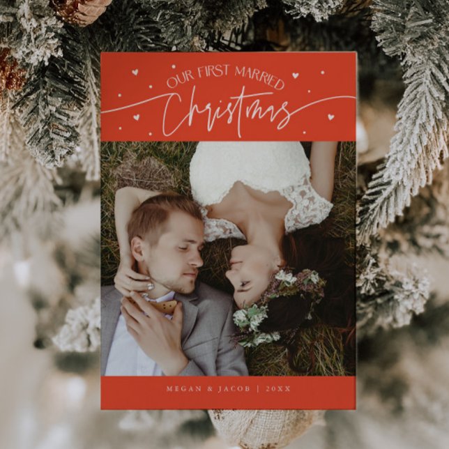 Cartes Pour Fêtes Annuelles Premier Marié Noël Nouvelle Photo Rouge (Créateur téléchargé)