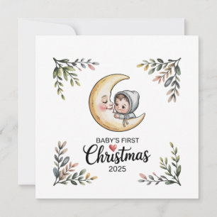 Cartes Pour Fêtes Annuelles Premier Noël de bébé 2025 Lune Vintage & Bébé