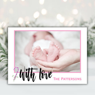 Cartes Pour Fêtes Annuelles Premier Noël de bébé moderne avec amour rose