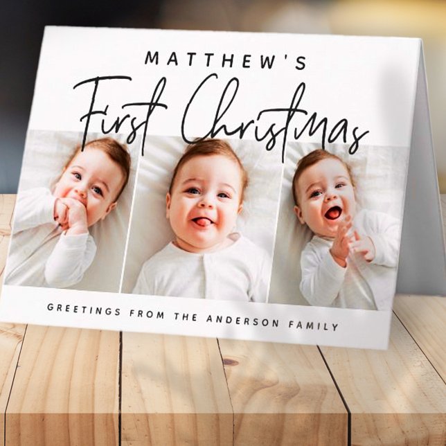 Cartes Pour Fêtes Annuelles Premier Noël de bébé moderne simple trois photos (Créateur téléchargé)
