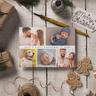 Cartes Pour Fêtes Annuelles Premier Noël de bébé photo moderne Collage Happy