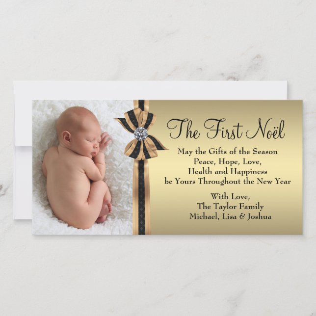 Cartes Pour Fêtes Annuelles Premier Noël de l'Élégant Bébé d'or (Devant)
