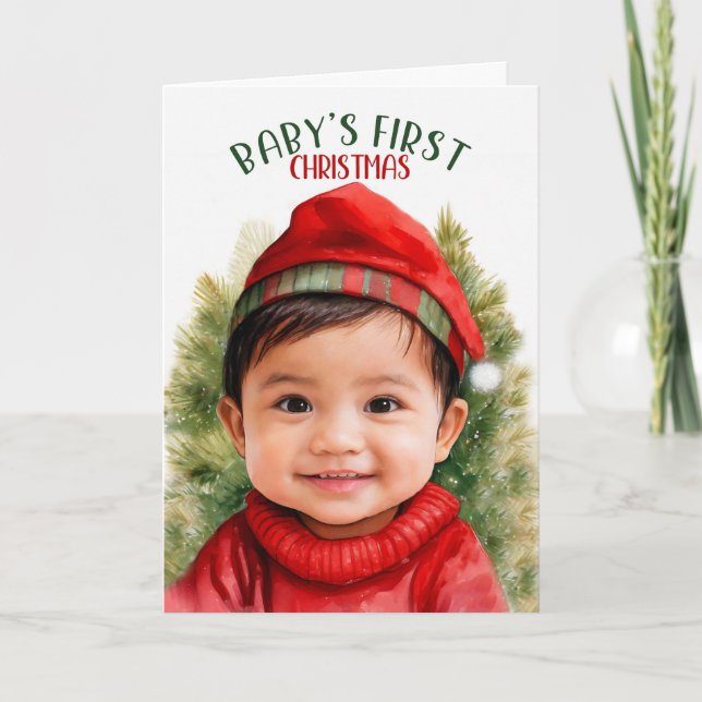 Cartes Pour Fêtes Annuelles Premier Noël du bébé Asiatique Américain garçon (Devant)