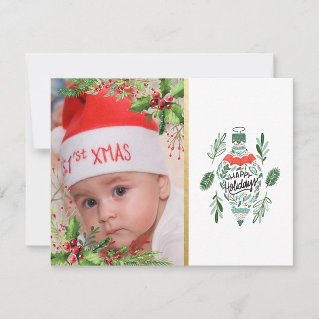 Cartes Pour Fêtes Annuelles Premier Noël du bébé, Baies saintes, Ornement (Devant)