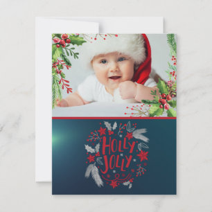 Cartes Pour Fêtes Annuelles Premier Noël du bébé, Baies sèches, Photo, Vert