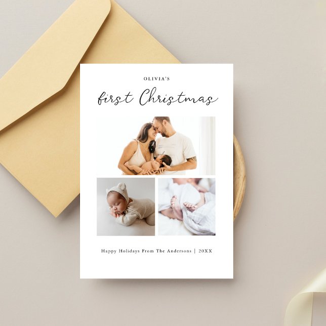 Cartes Pour Fêtes Annuelles Premier Noël du bébé Simple moderne Trois photos (Créateur téléchargé)