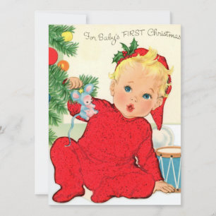 Cartes Pour Fêtes Annuelles Premier Noël du bébé vintage Retro
