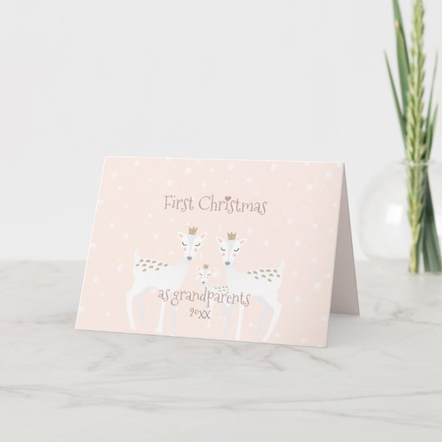 Cartes Pour Fêtes Annuelles Premier Noël en grands-parents - Joli cerf rose (Devant)