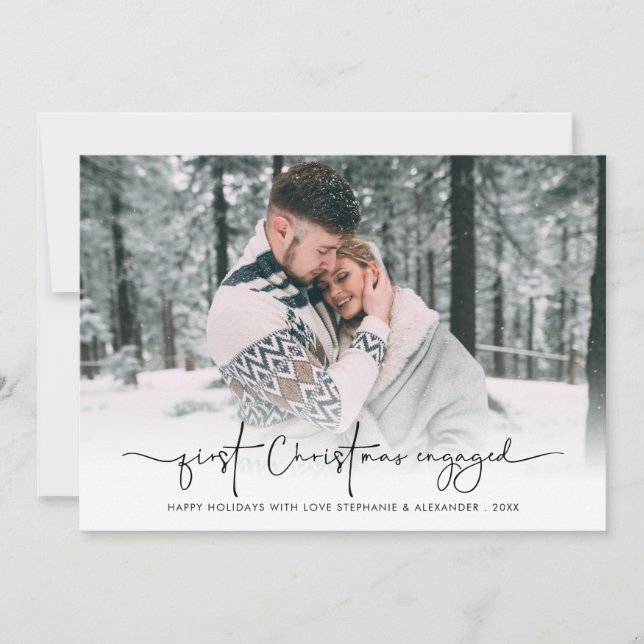 Cartes Pour Fêtes Annuelles Premier Noël Engagé Photo Overlay Noms Année (Devant)