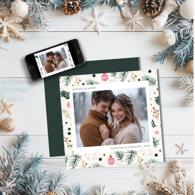 Cartes Pour Fêtes Annuelles Premier Noël Marié & Joyeux Whimsical Green (Créateur téléchargé)