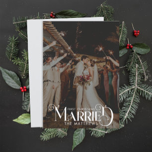 Cartes Pour Fêtes Annuelles Premier Noël Marié Mini Typographie Photo