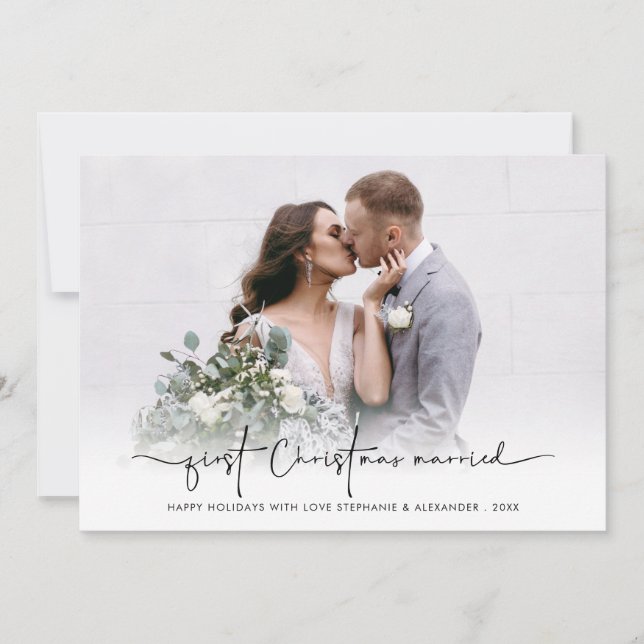 Cartes Pour Fêtes Annuelles Premier Noël Marié Photo Noms de couverture Année (Devant)