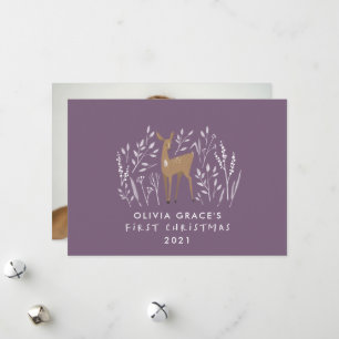 Cartes Pour Fêtes Annuelles Premier Noël rennes naturels délicat violet