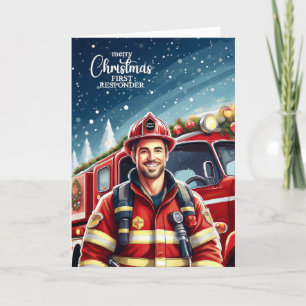 Cartes Pour Fêtes Annuelles Premier répondeur Homme pompier Noël