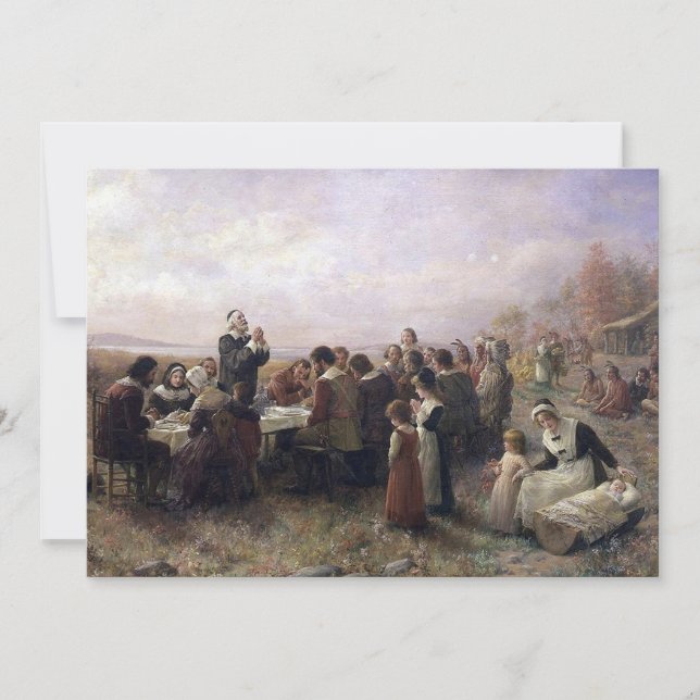 Cartes Pour Fêtes Annuelles Premier Thanksgiving à Plymouth par Brownscombe (Devant)