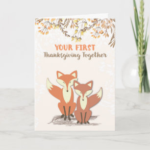 Cartes Pour Fêtes Annuelles Premier Thanksgiving en tant que mariés, renards