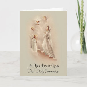 Cartes Pour Fêtes Annuelles Première communion catholique pour fille avec des 